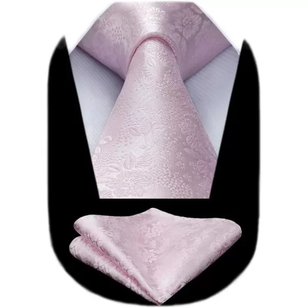 HISDERN Men Floral Ties Woven Classic 3.4" Necktie Set Formal tie Pocket Square for Wedding with Handkerchief Gift Box