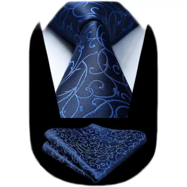 HISDERN Men Floral Ties Woven Classic 3.4" Necktie Set Formal tie Pocket Square for Wedding with Handkerchief Gift Box