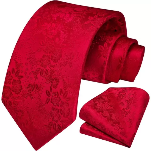 HISDERN Men Floral Ties Woven Classic 3.4" Necktie Set Formal tie Pocket Square for Wedding with Handkerchief Gift Box