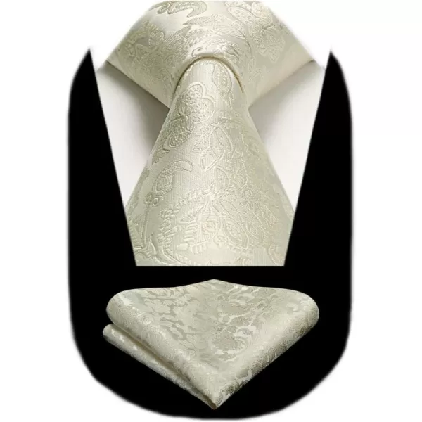 HISDERN Men Floral Ties Woven Classic 3.4" Necktie Set Formal tie Pocket Square for Wedding with Handkerchief Gift Box