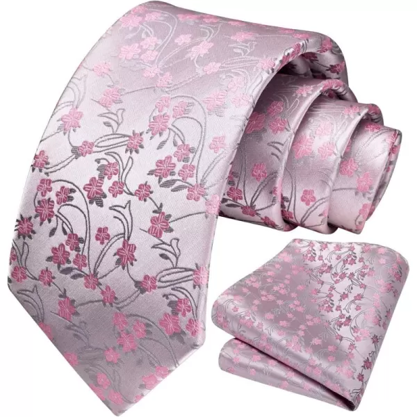 HISDERN Men Floral Ties Woven Classic 3.4" Necktie Set Formal tie Pocket Square for Wedding with Handkerchief Gift Box