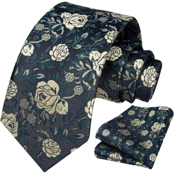 HISDERN Men Floral Ties Woven Classic 3.4" Necktie Set Formal tie Pocket Square for Wedding with Handkerchief Gift Box