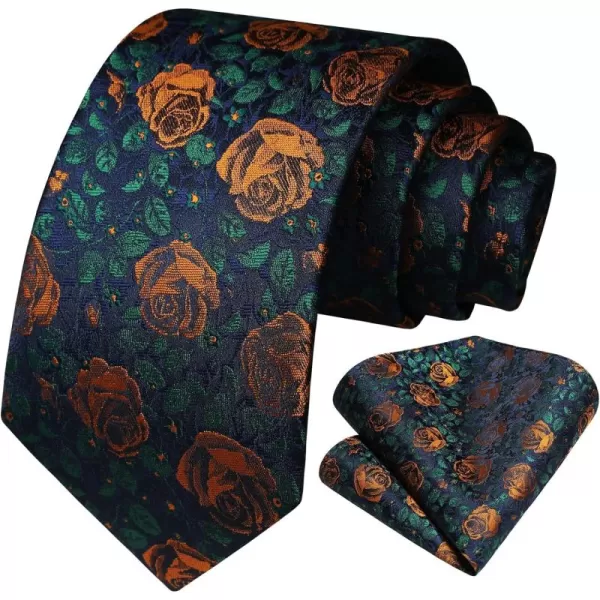 HISDERN Men Floral Ties Woven Classic 3.4" Necktie Set Formal tie Pocket Square for Wedding with Handkerchief Gift Box