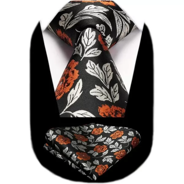 HISDERN Men Floral Ties Woven Classic 3.4" Necktie Set Formal tie Pocket Square for Wedding with Handkerchief Gift Box