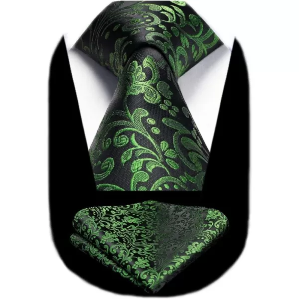 HISDERN Men Floral Ties Woven Classic 3.4" Necktie Set Formal tie Pocket Square for Wedding with Handkerchief Gift Box
