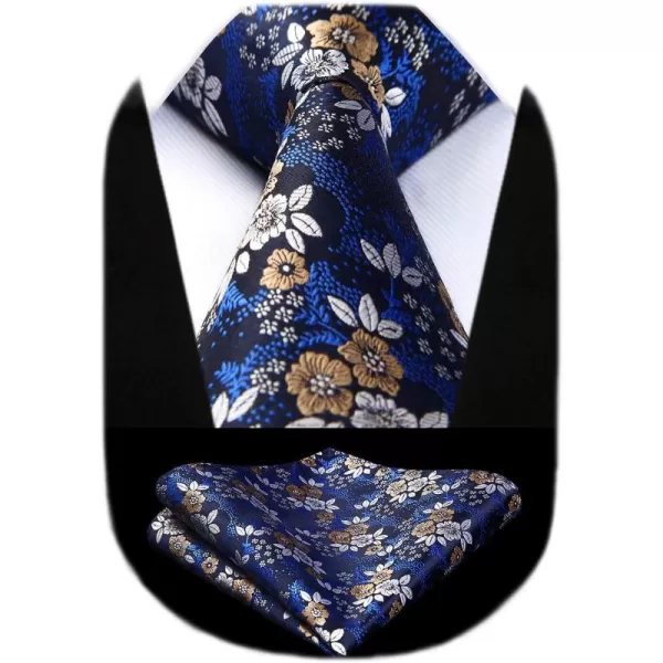 HISDERN Men Floral Ties Woven Classic 3.4" Necktie Set Formal tie Pocket Square for Wedding with Handkerchief Gift Box