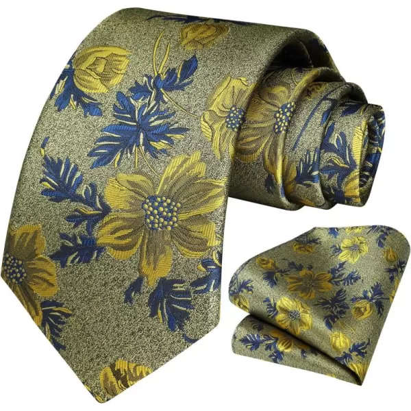 HISDERN Men Floral Ties Woven Classic 3.4" Necktie Set Formal tie Pocket Square for Wedding with Handkerchief Gift Box