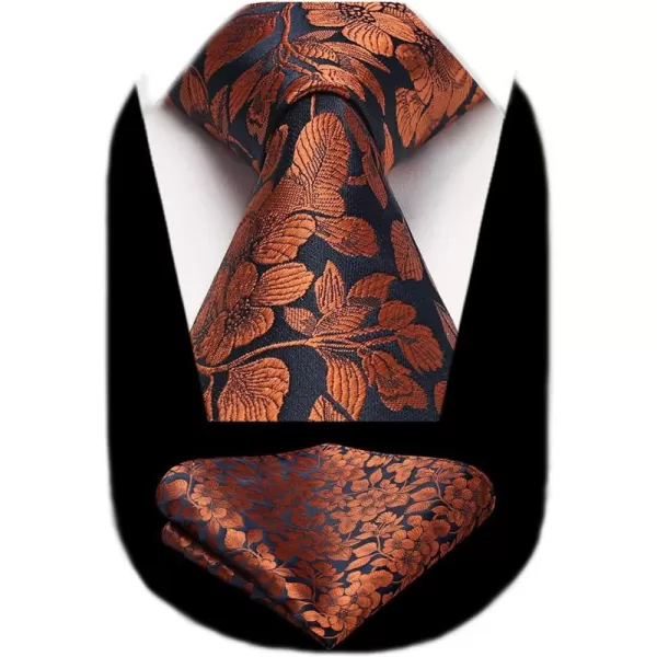HISDERN Men Floral Ties Woven Classic 3.4" Necktie Set Formal tie Pocket Square for Wedding with Handkerchief Gift Box