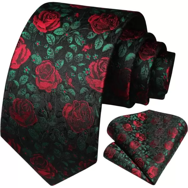 HISDERN Men Floral Ties Woven Classic 3.4" Necktie Set Formal tie Pocket Square for Wedding with Handkerchief Gift Box