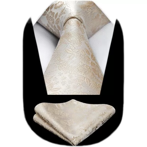 HISDERN Men Floral Ties Woven Classic 3.4" Necktie Set Formal tie Pocket Square for Wedding with Handkerchief Gift Box
