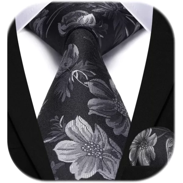 HISDERN Men Floral Ties Woven Classic 3.4" Necktie Set Formal tie Pocket Square for Wedding with Handkerchief Gift Box