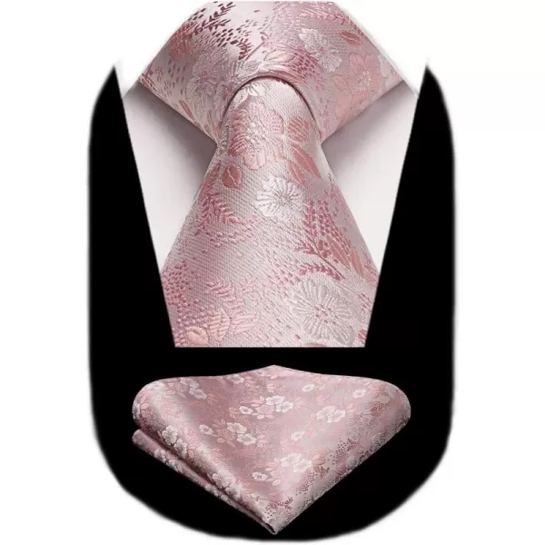 HISDERN Men Floral Ties Woven Classic 3.4" Necktie Set Formal tie Pocket Square for Wedding with Handkerchief Gift Box