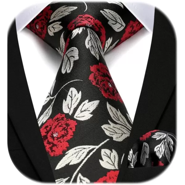 HISDERN Men Floral Ties Woven Classic 3.4" Necktie Set Formal tie Pocket Square for Wedding with Handkerchief Gift Box