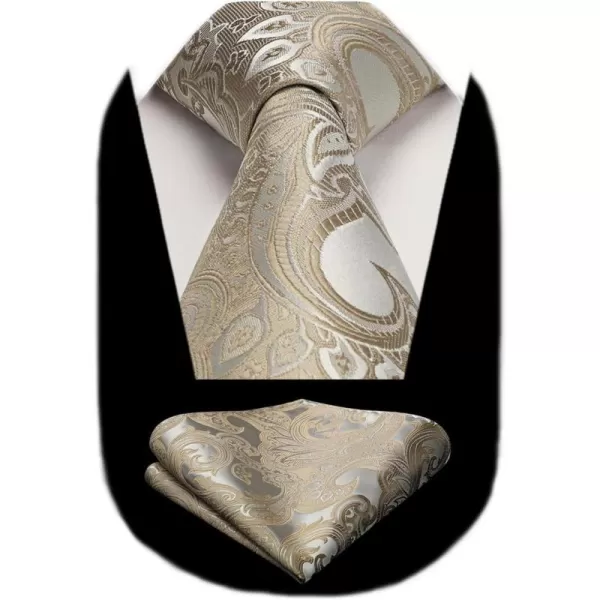 HISDERN Men Floral Ties Woven Classic 3.4" Necktie Set Formal tie Pocket Square for Wedding with Handkerchief Gift Box