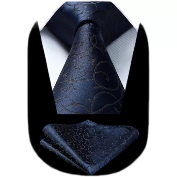 HISDERN Men Floral Ties Woven Classic 3.4" Necktie Set Formal tie Pocket Square for Wedding with Handkerchief Gift Box