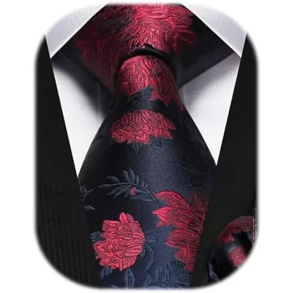 HISDERN Men Floral Ties Woven Classic 3.4" Necktie Set Formal tie Pocket Square for Wedding with Handkerchief Gift Box