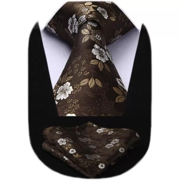 HISDERN Men Floral Ties Woven Classic 3.4" Necktie Set Formal tie Pocket Square for Wedding with Handkerchief Gift Box