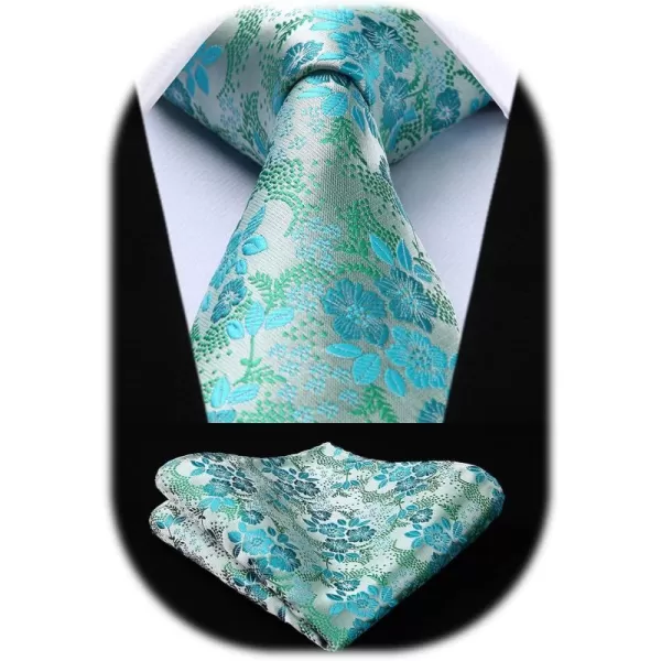 HISDERN Men Floral Ties Woven Classic 3.4" Necktie Set Formal tie Pocket Square for Wedding with Handkerchief Gift Box