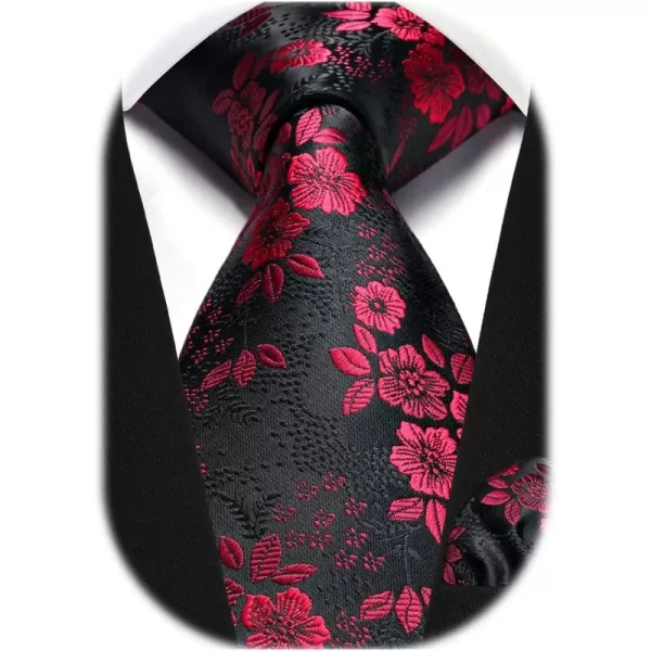 HISDERN Men Floral Ties Woven Classic 3.4" Necktie Set Formal tie Pocket Square for Wedding with Handkerchief Gift Box