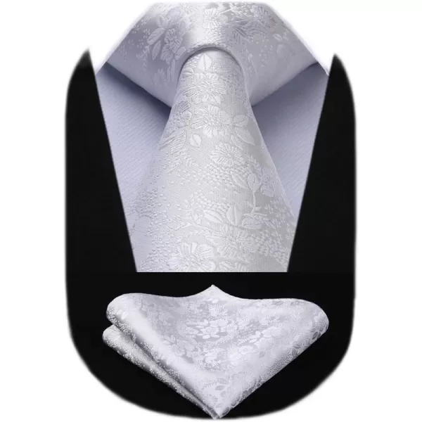 HISDERN Men Floral Ties Woven Classic 3.4" Necktie Set Formal tie Pocket Square for Wedding with Handkerchief Gift Box