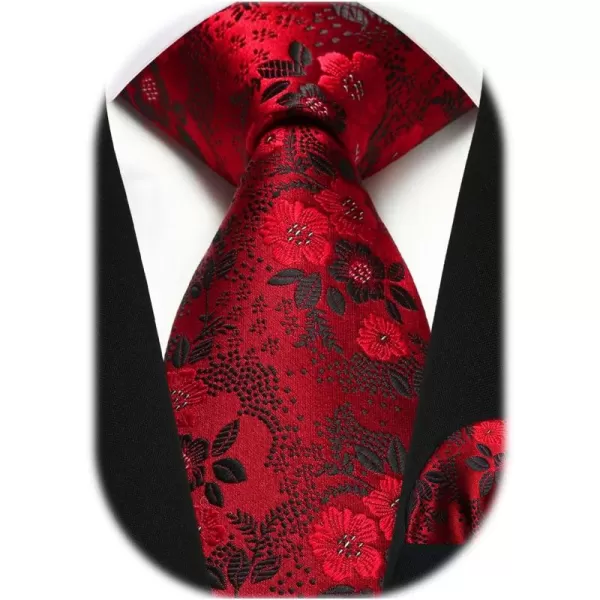 HISDERN Men Floral Ties Woven Classic 3.4" Necktie Set Formal tie Pocket Square for Wedding with Handkerchief Gift Box