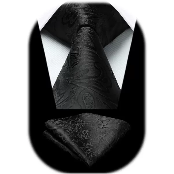 HISDERN Men Floral Ties Woven Classic 3.4" Necktie Set Formal tie Pocket Square for Wedding with Handkerchief Gift Box