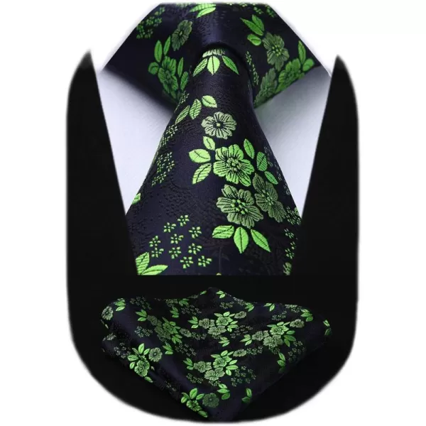 HISDERN Men Floral Ties Woven Classic 3.4" Necktie Set Formal tie Pocket Square for Wedding with Handkerchief Gift Box