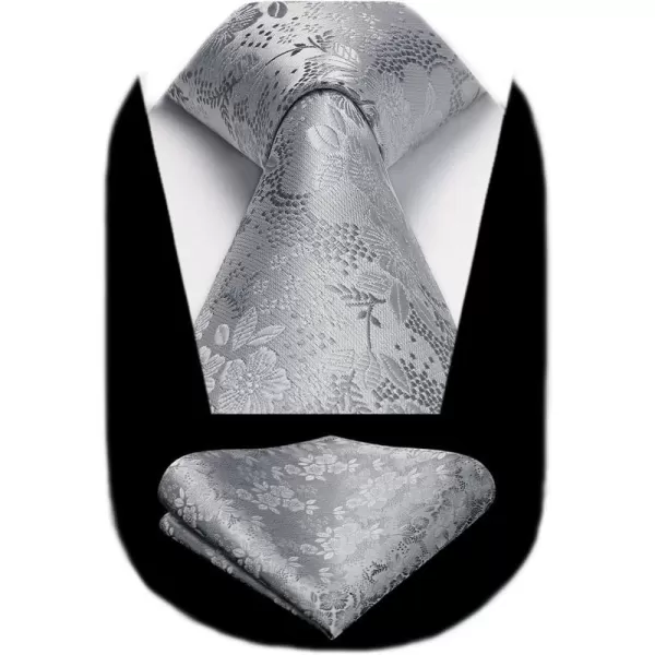 HISDERN Men Floral Ties Woven Classic 3.4" Necktie Set Formal tie Pocket Square for Wedding with Handkerchief Gift Box