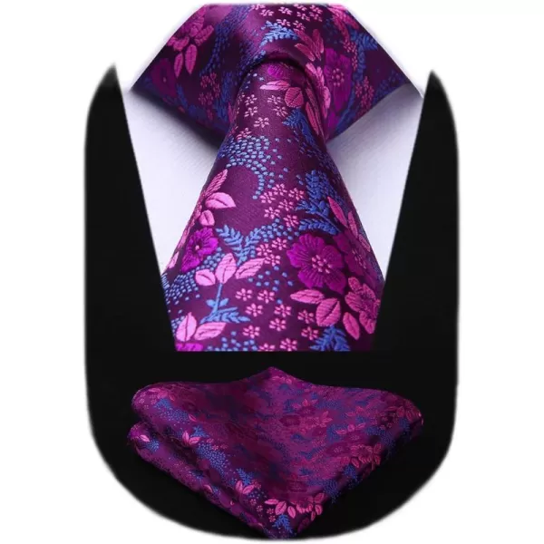 HISDERN Men Floral Ties Woven Classic 3.4" Necktie Set Formal tie Pocket Square for Wedding with Handkerchief Gift Box