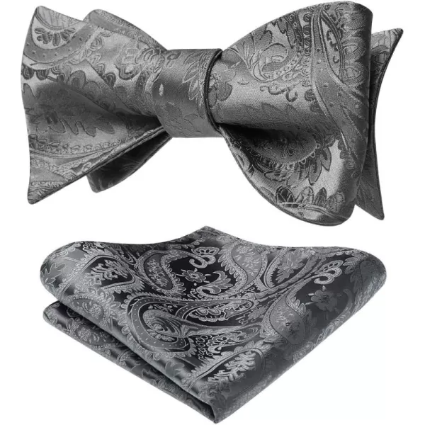 HISDERN Mens Bow Ties Floral Paisley Self Bow Ties for Men Formal Woven Silk Pocket Square Set with Gift Box for wedding