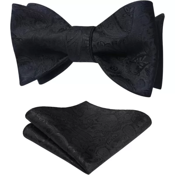 HISDERN Mens Bow Ties Floral Paisley Self Bow Ties for Men Formal Woven Silk Pocket Square Set with Gift Box for wedding