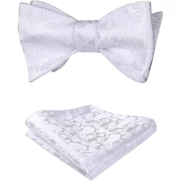 HISDERN Mens Bow Ties Floral Paisley Self Bow Ties for Men Formal Woven Silk Pocket Square Set with Gift Box for wedding