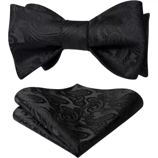 HISDERN Mens Bow Ties Floral Paisley Self Bow Ties for Men Formal Woven Silk Pocket Square Set with Gift Box for wedding