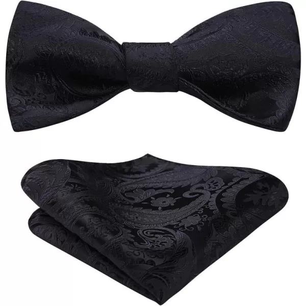 HISDERN Mens Bow Ties Floral Paisley Self Bow Ties for Men Formal Woven Silk Pocket Square Set with Gift Box for wedding