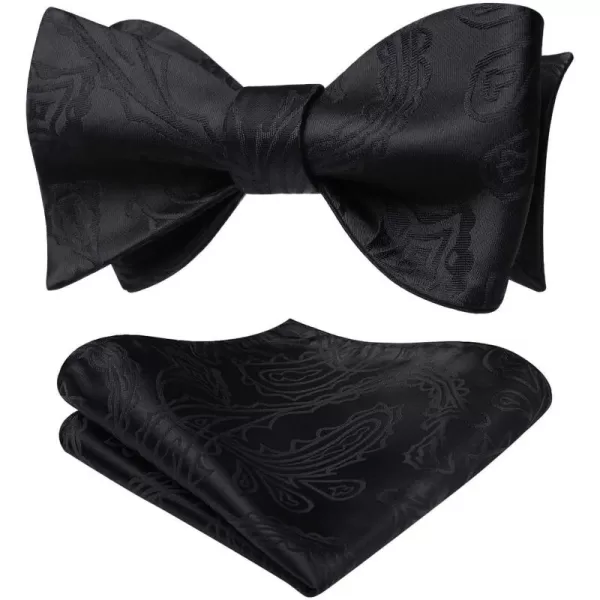 HISDERN Mens Bow Ties Floral Paisley Self Bow Ties for Men Formal Woven Silk Pocket Square Set with Gift Box for wedding