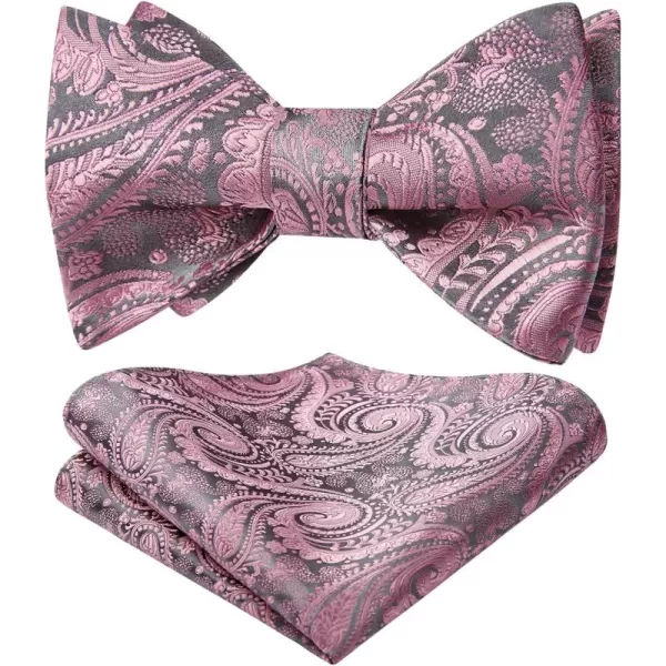 HISDERN Mens Bow Ties Floral Paisley Self Bow Ties for Men Formal Woven Silk Pocket Square Set with Gift Box for wedding