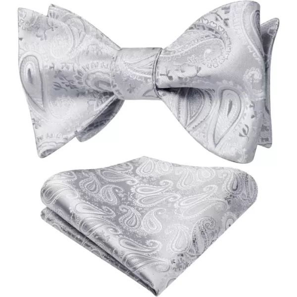 HISDERN Mens Bow Ties Floral Paisley Self Bow Ties for Men Formal Woven Silk Pocket Square Set with Gift Box for wedding