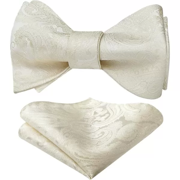 HISDERN Mens Bow Ties Floral Paisley Self Bow Ties for Men Formal Woven Silk Pocket Square Set with Gift Box for wedding