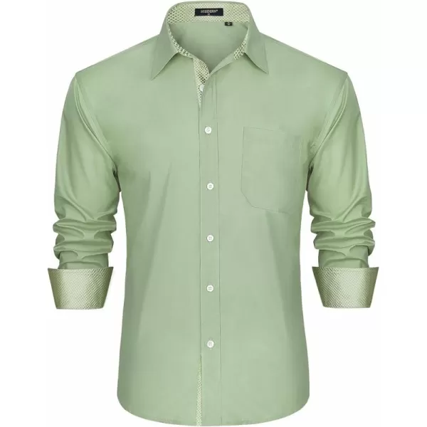HISDERN Mens Business Dress Shirts Long Sleeve Casual Button Down Shirt Formal Inner Collar Contrast Shirt for Men Wedding