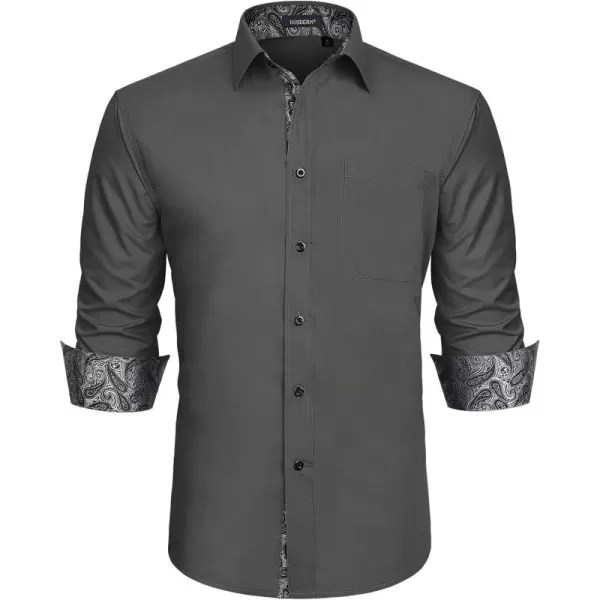 HISDERN Mens Business Dress Shirts Long Sleeve Casual Button Down Shirt Formal Inner Collar Contrast Shirt for Men Wedding