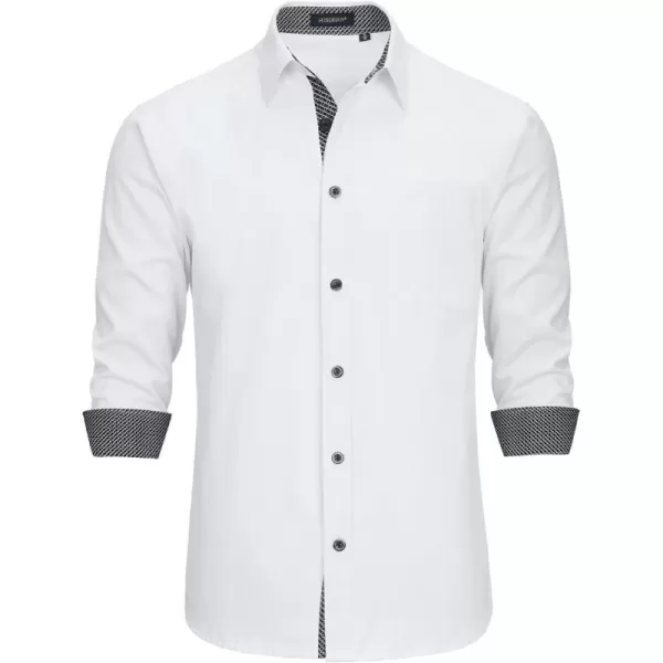 HISDERN Mens Business Dress Shirts Long Sleeve Casual Button Down Shirt Formal Inner Collar Contrast Shirt for Men Wedding