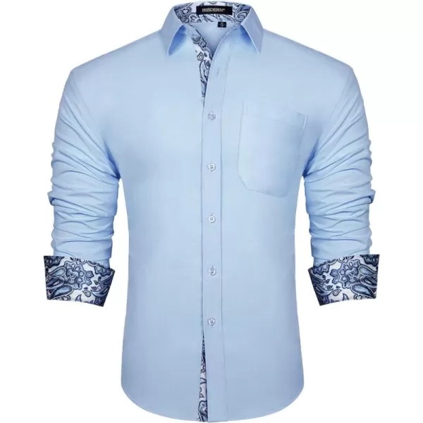 HISDERN Mens Business Dress Shirts Long Sleeve Casual Button Down Shirt Formal Inner Collar Contrast Shirt for Men Wedding