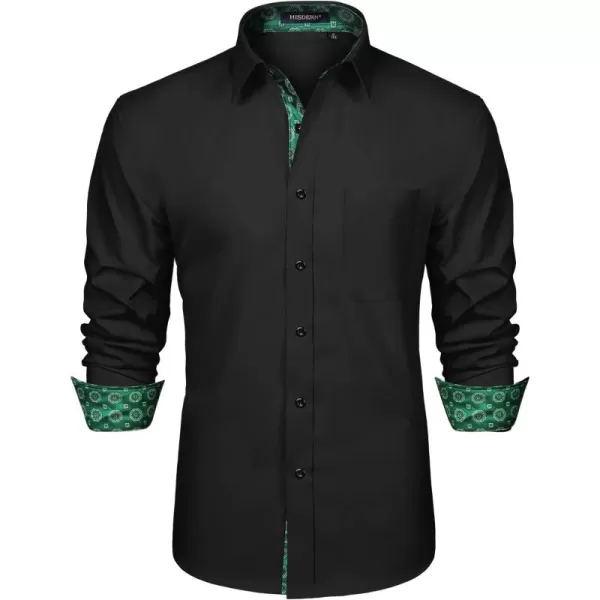 HISDERN Mens Business Dress Shirts Long Sleeve Casual Button Down Shirt Formal Inner Collar Contrast Shirt for Men Wedding