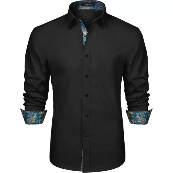 HISDERN Mens Business Dress Shirts Long Sleeve Casual Button Down Shirt Formal Inner Collar Contrast Shirt for Men Wedding
