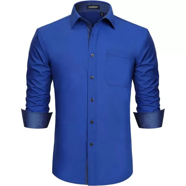 HISDERN Mens Business Dress Shirts Long Sleeve Casual Button Down Shirt Formal Inner Collar Contrast Shirt for Men Wedding