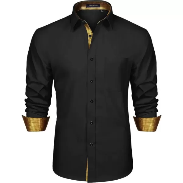 HISDERN Mens Business Dress Shirts Long Sleeve Casual Button Down Shirt Formal Inner Collar Contrast Shirt for Men Wedding