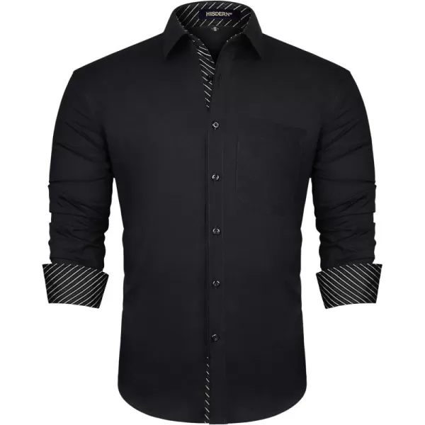 HISDERN Mens Business Dress Shirts Long Sleeve Casual Button Down Shirt Formal Inner Collar Contrast Shirt for Men Wedding