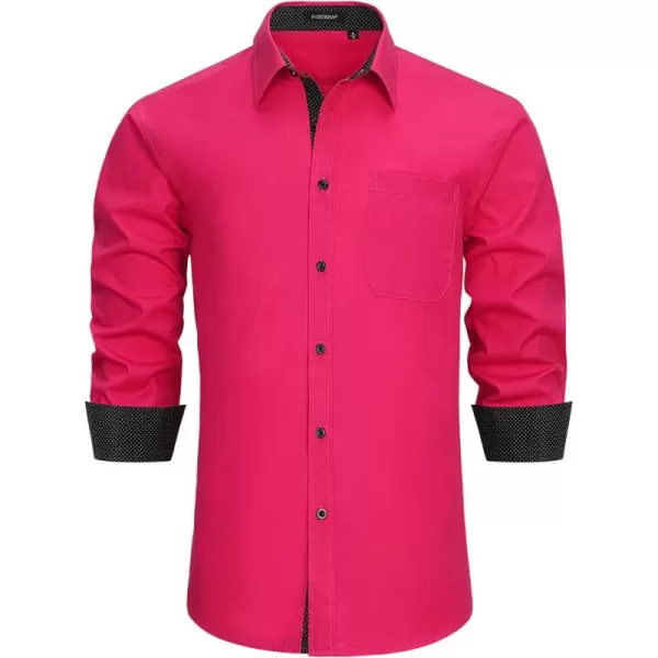 HISDERN Mens Business Dress Shirts Long Sleeve Casual Button Down Shirt Formal Inner Collar Contrast Shirt for Men Wedding
