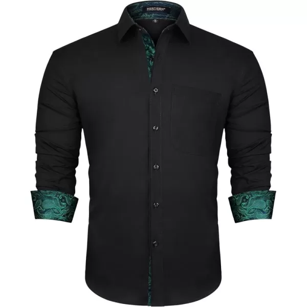 HISDERN Mens Business Dress Shirts Long Sleeve Casual Button Down Shirt Formal Inner Collar Contrast Shirt for Men Wedding