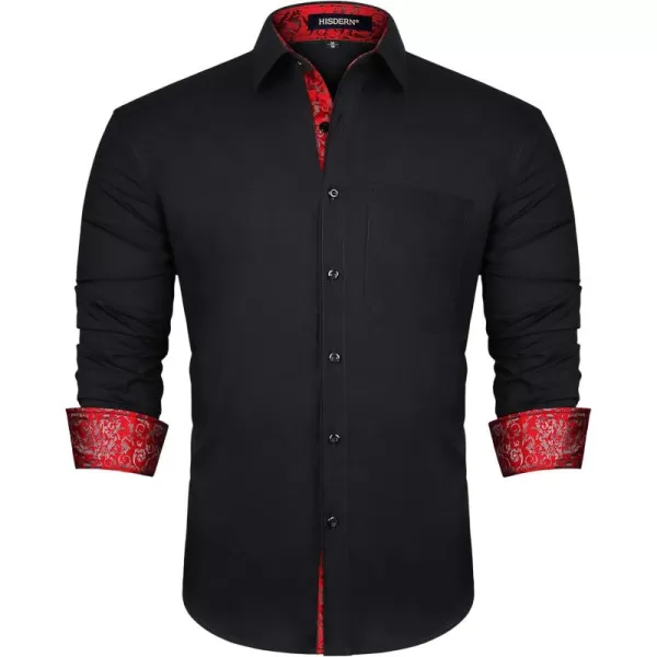 HISDERN Mens Business Dress Shirts Long Sleeve Casual Button Down Shirt Formal Inner Collar Contrast Shirt for Men Wedding